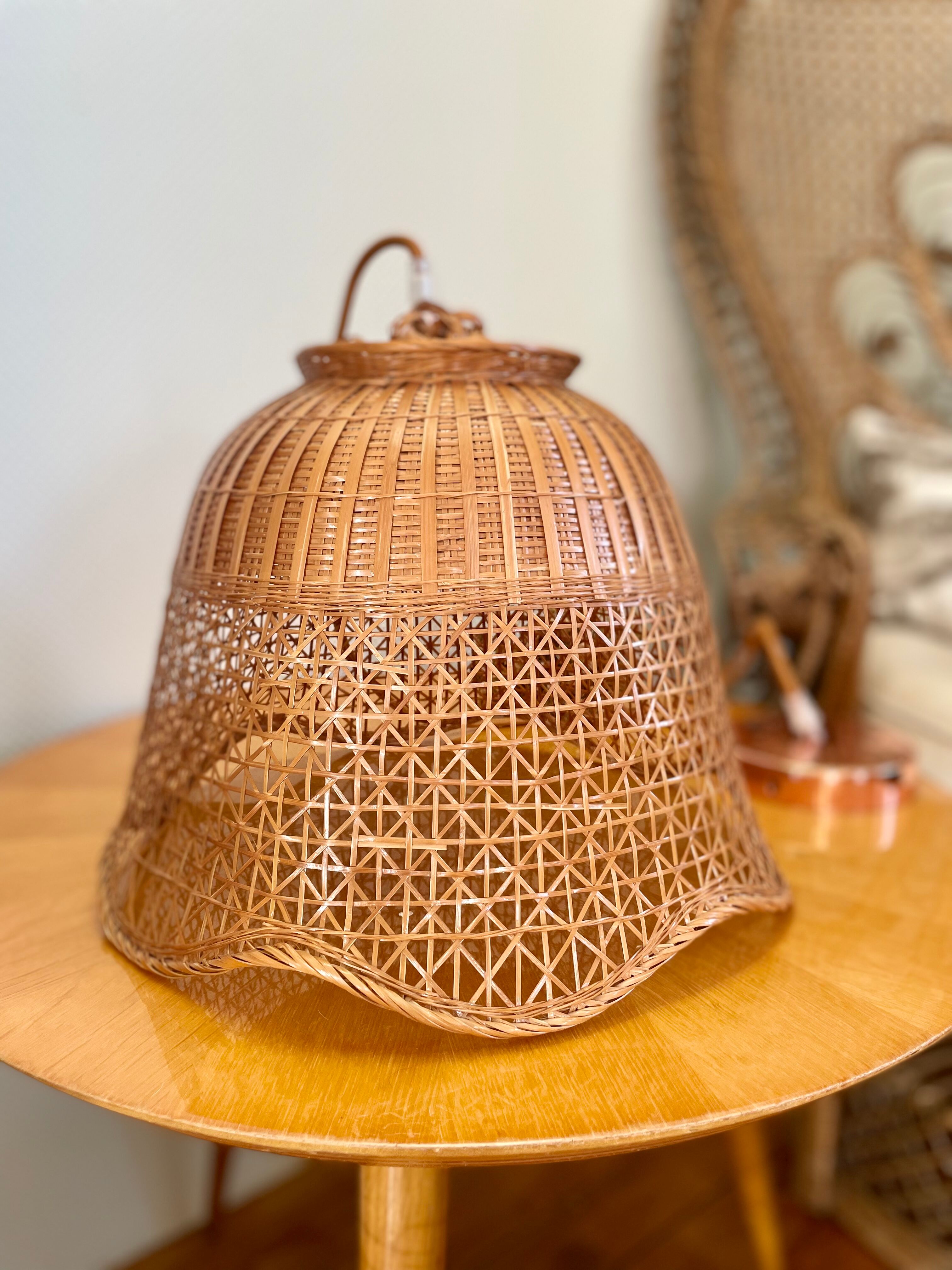 Vintage rattan pendant lamp copper electric frame