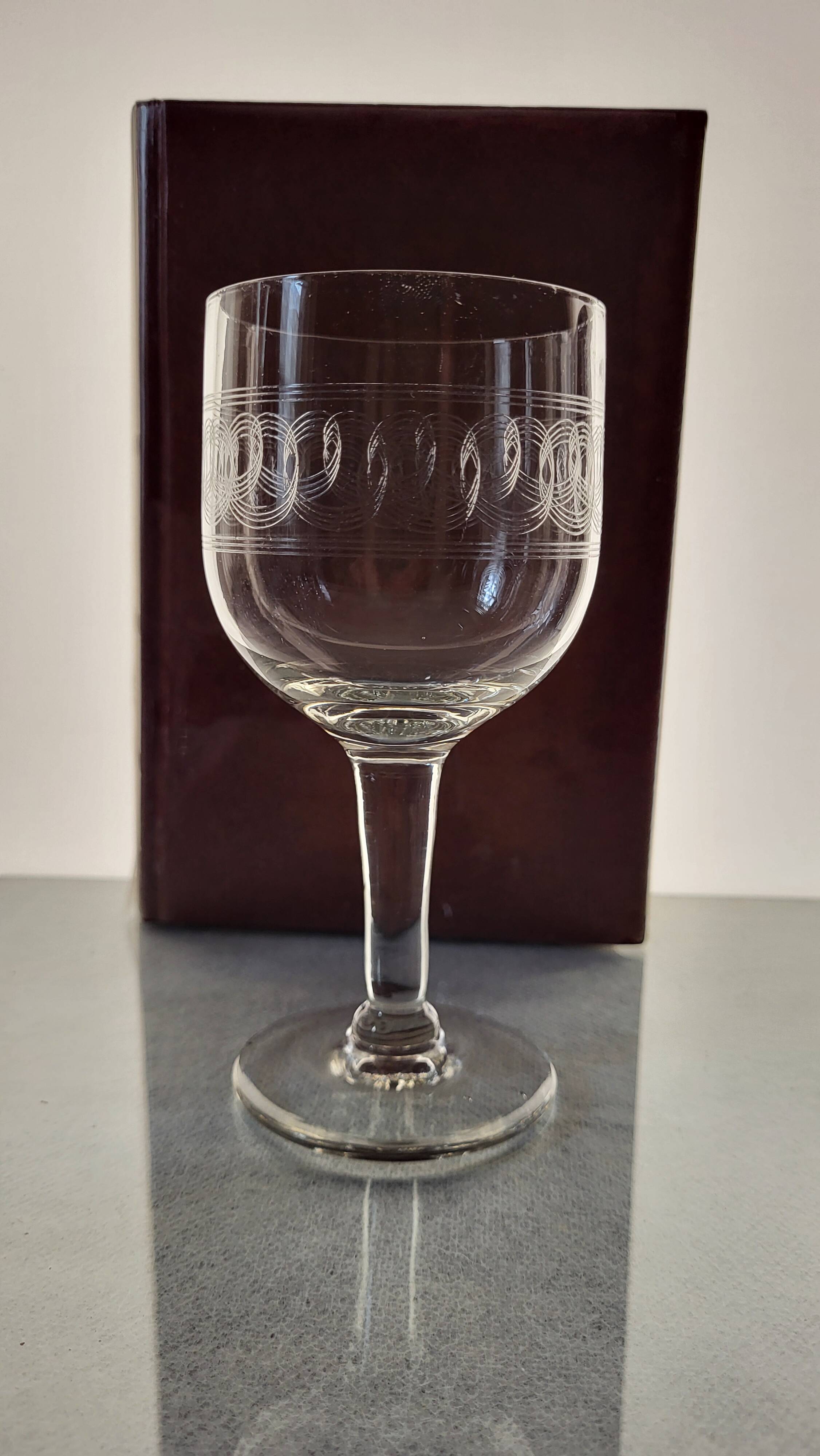 7 19th century guilloche wine/water glasses