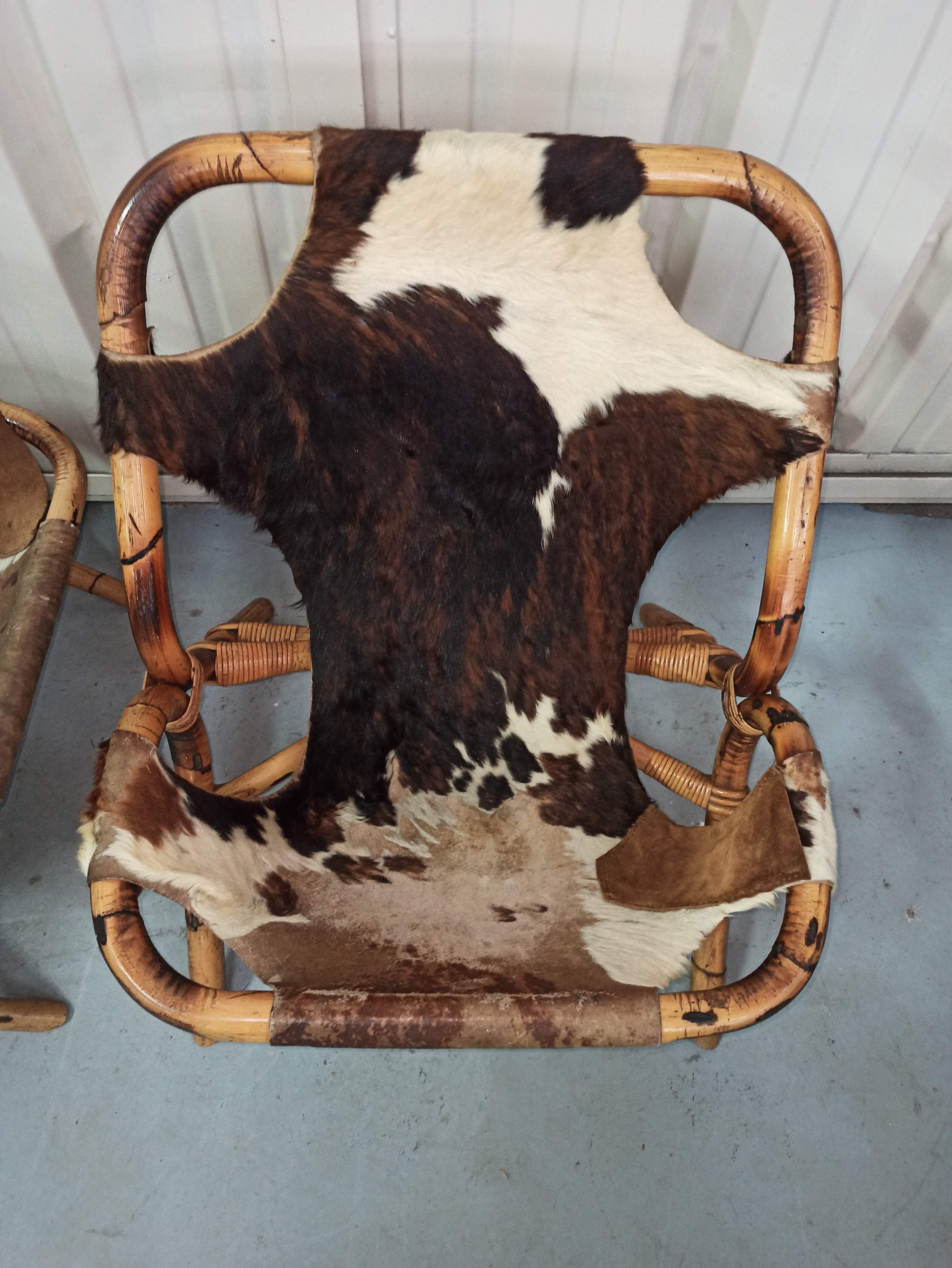Pair of armchairs bamboo leather skin rohé noordwolde