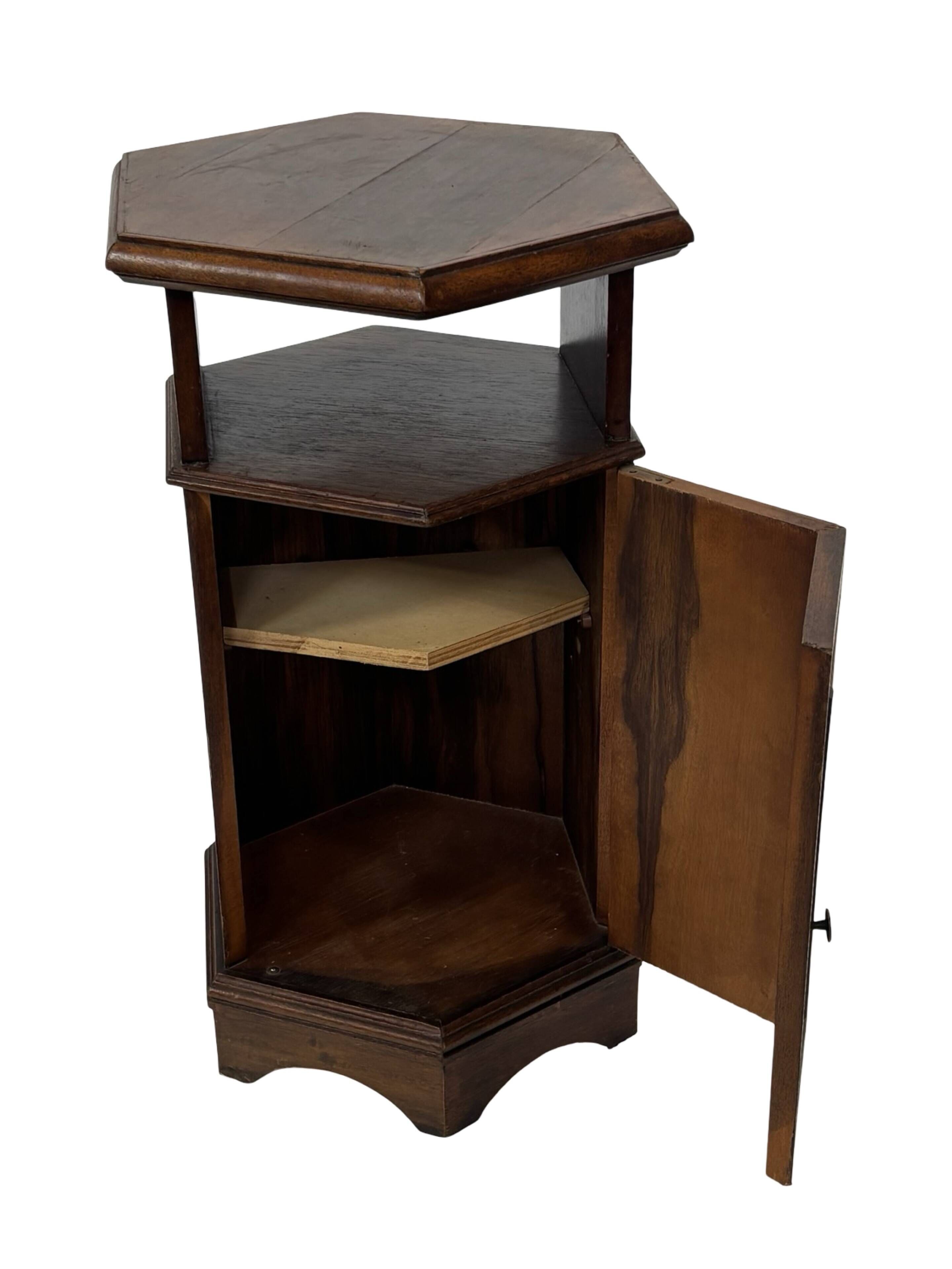 Vintage Hexagonal Side Cabinet with Door Small Side Table Column
