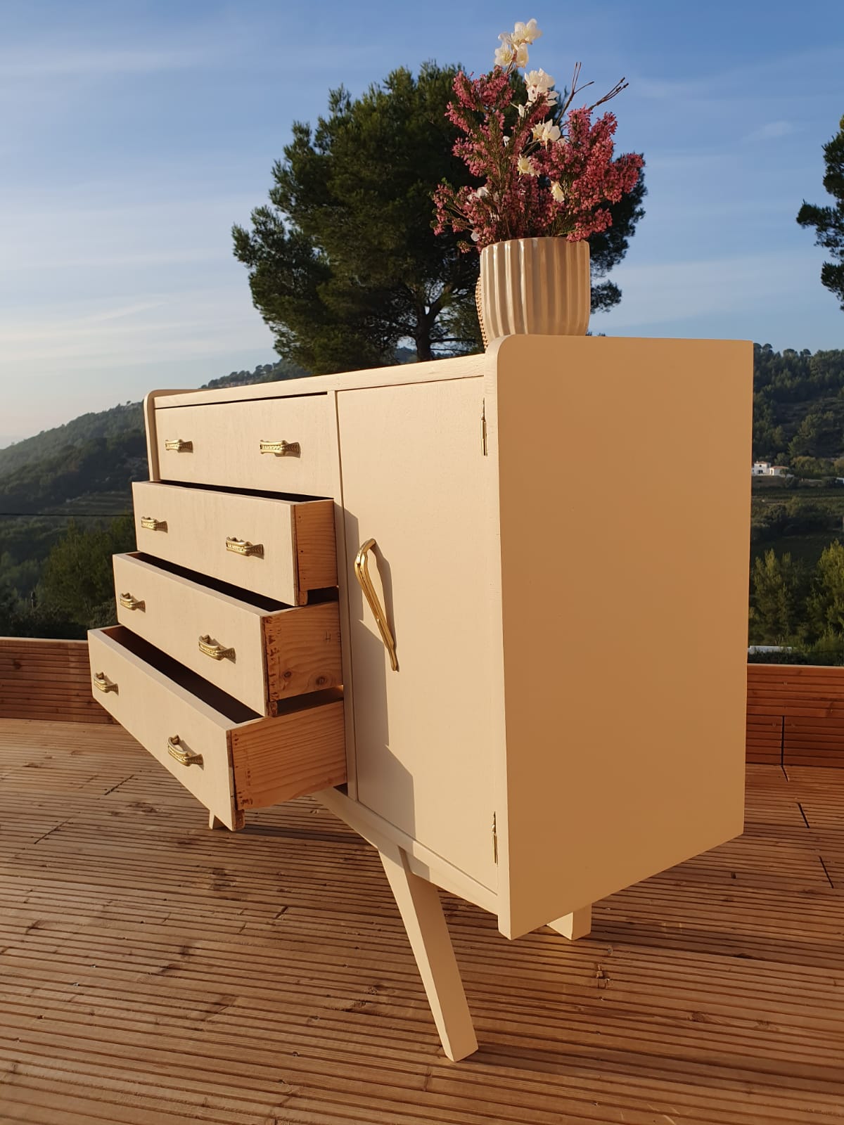 Vintage compass feet chest of drawers
