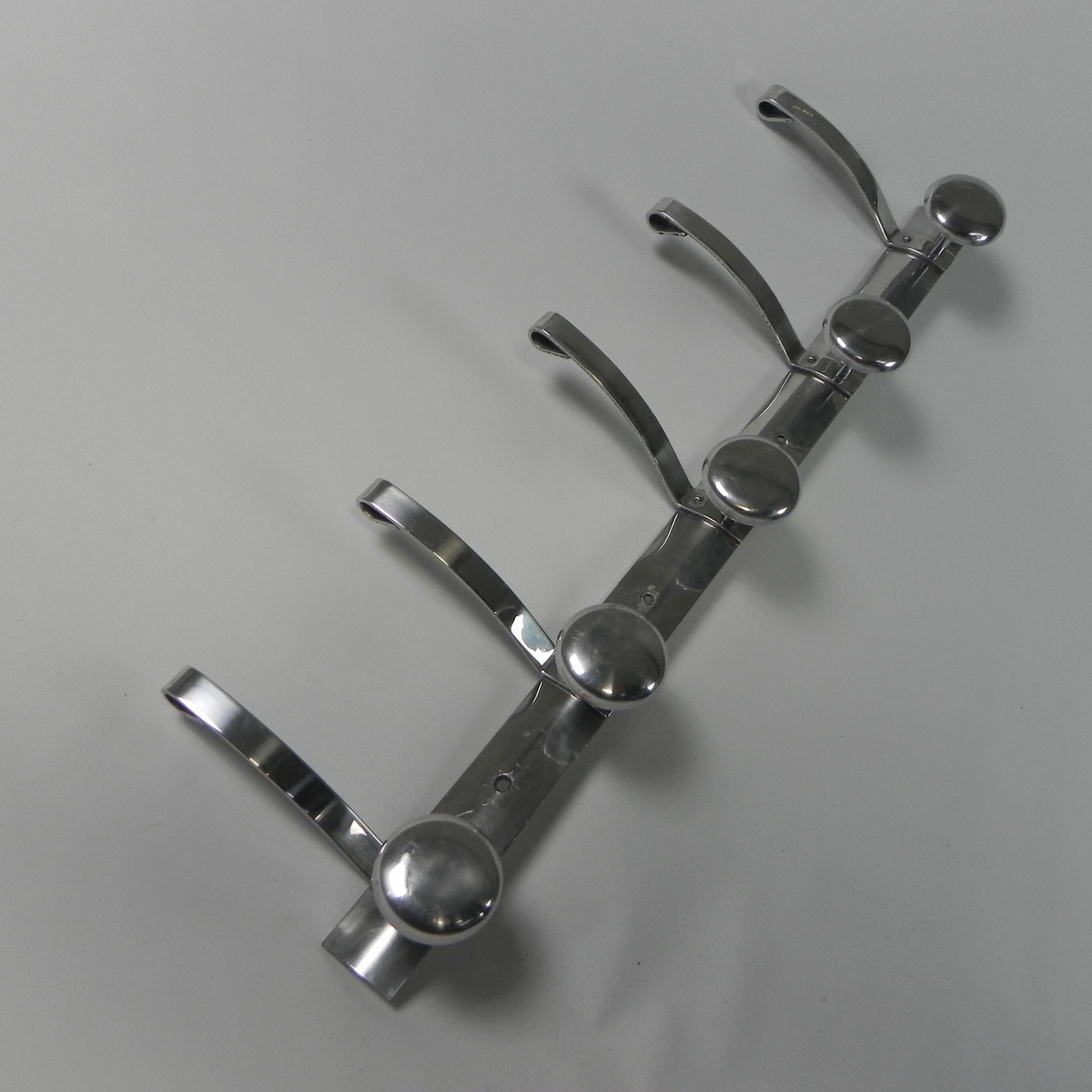 Aluminum vintage wall coat rack with 5 hooks, 1950s