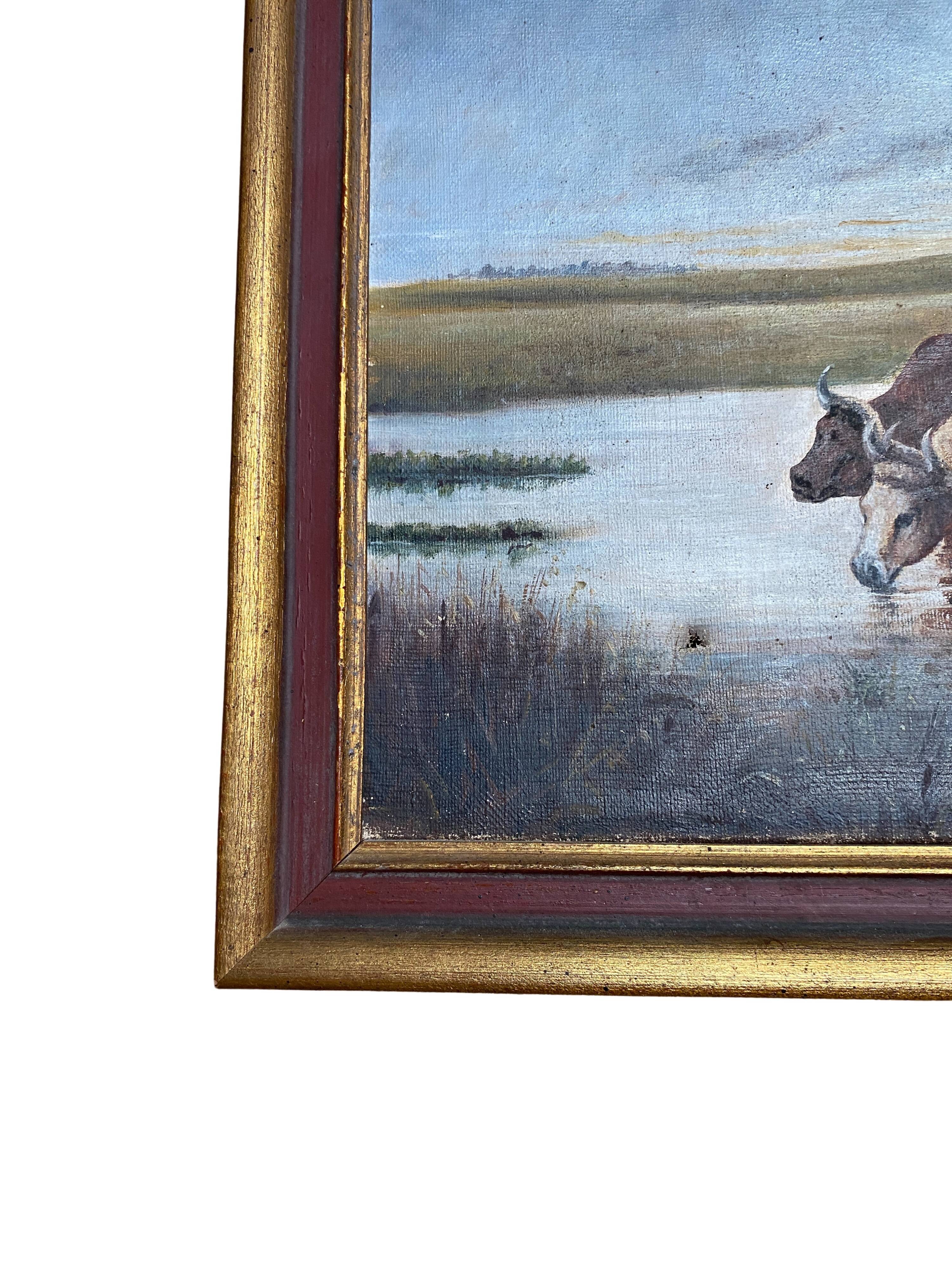 Painting Pastoral Scene at the River – French School, late 19th century