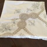 Vintage round cotton tablecloth and crocheted