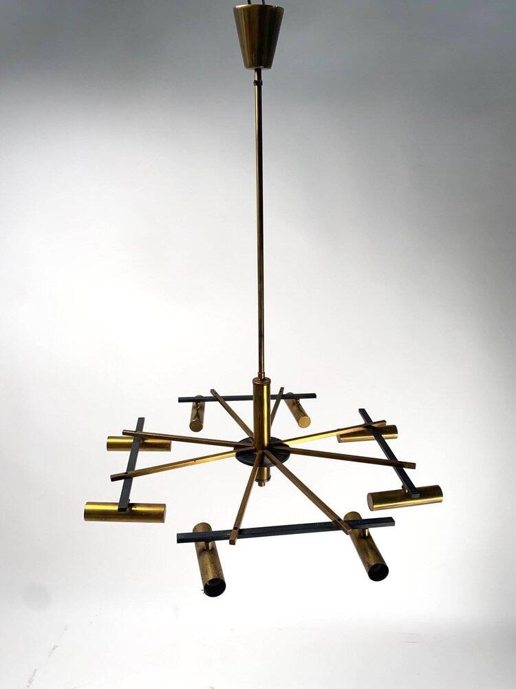 Mid-Century Ceiling Light in Brass & Metal from Stilnovo, Italy, 1950s