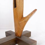 Vintage Brutalist wooden standing coat rack