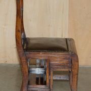 Victorian library chair, convertible, hardwood, leather, brass, circa 1880.