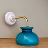 Vintage angled globe wall light in blue opaline