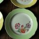 Lot 6 flat plates Flowers Yellow Green Lunéville mismatched