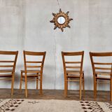 Series of 4 vintage light wood bistro chairs