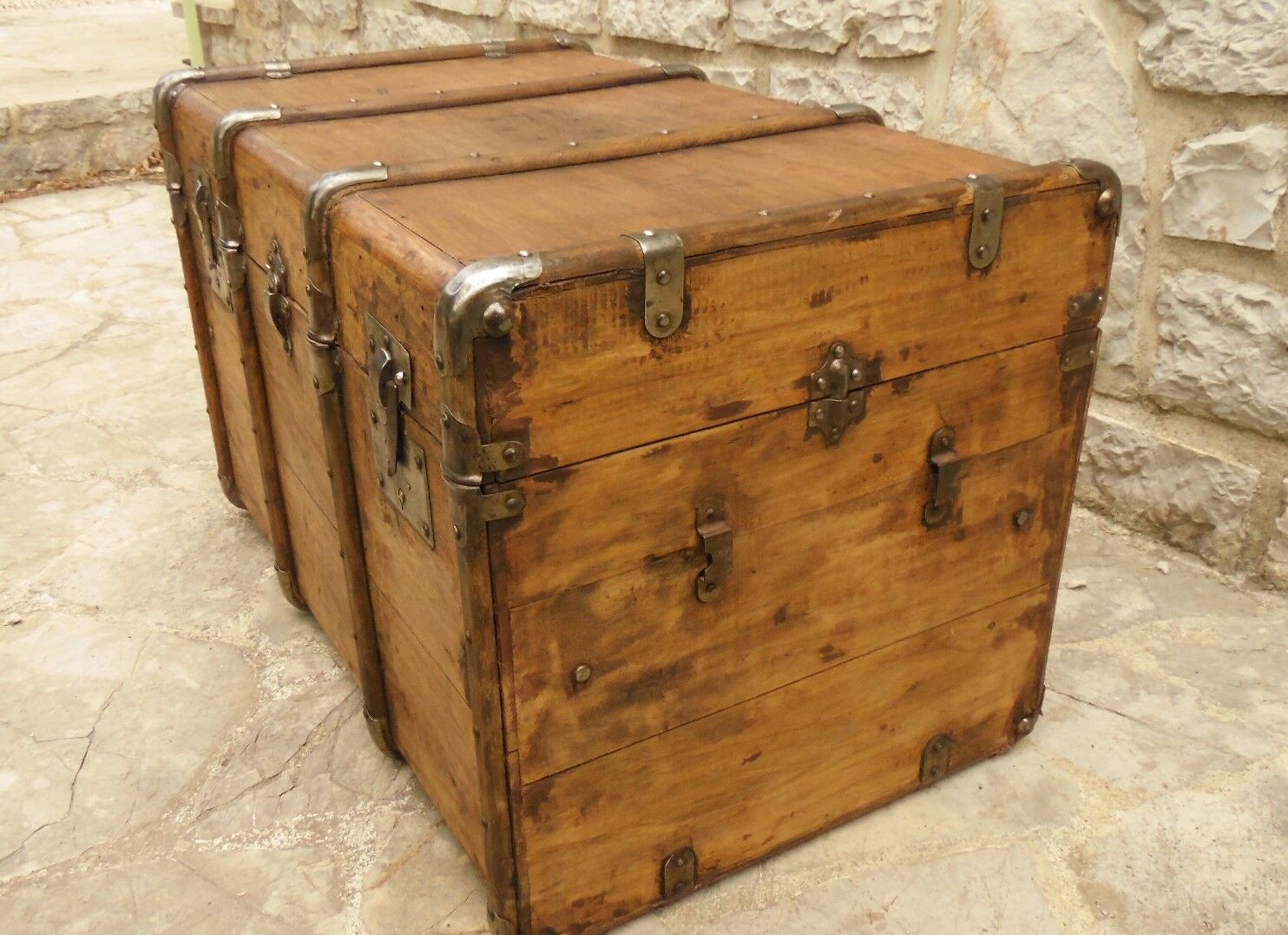 Former large wooden and iron trunk