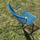 Vintage children's scoubidou chair with chrome metal frame and blue seat