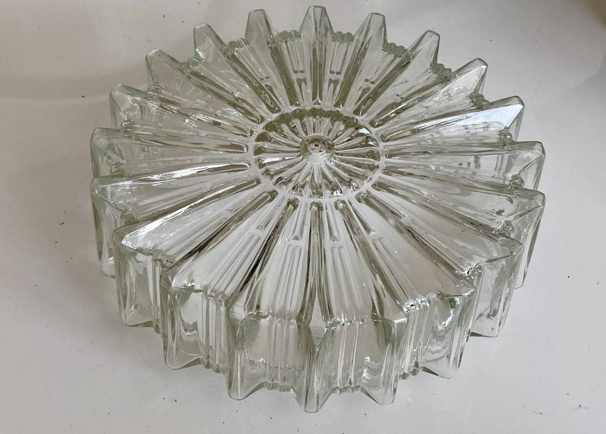 Vintage 1960s pendant lamp in pressed glass and chromed metal Staff Leuchten Germany