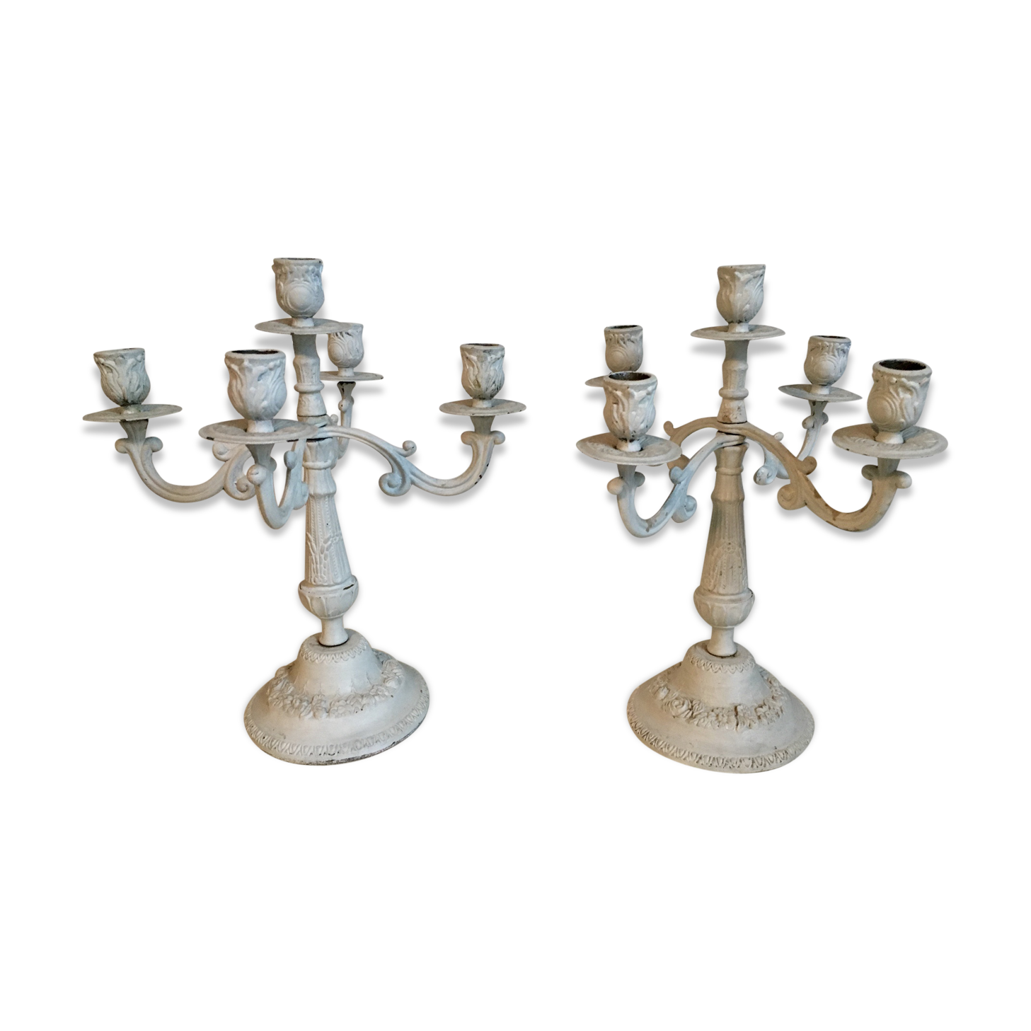 Pair of bronze candlesticks 19th patina shabby chic