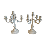 Pair of bronze candlesticks 19th patina shabby chic