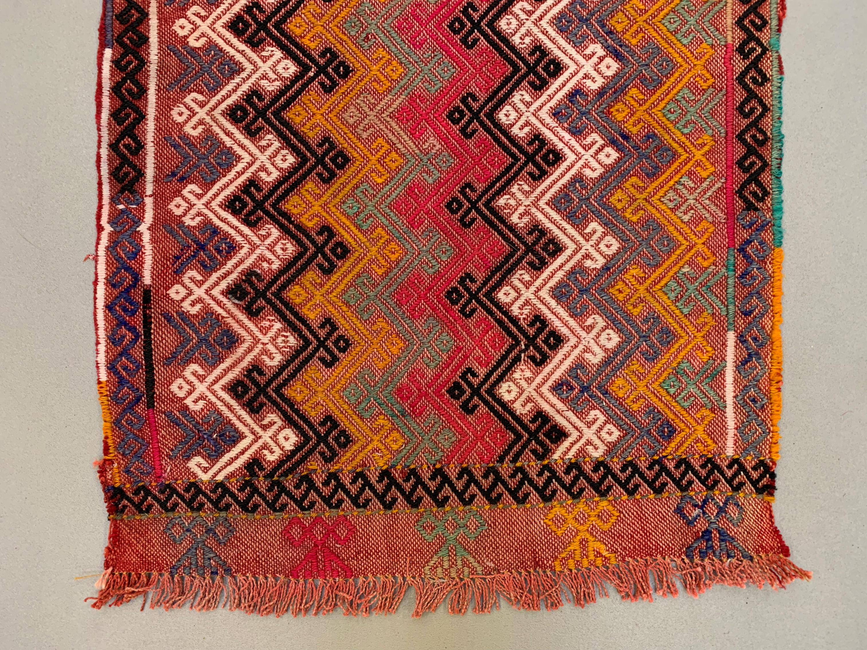 Vintage Turkish Mini Kilim 91x47 cm Wool Small Kelim Runner, shabby Chic