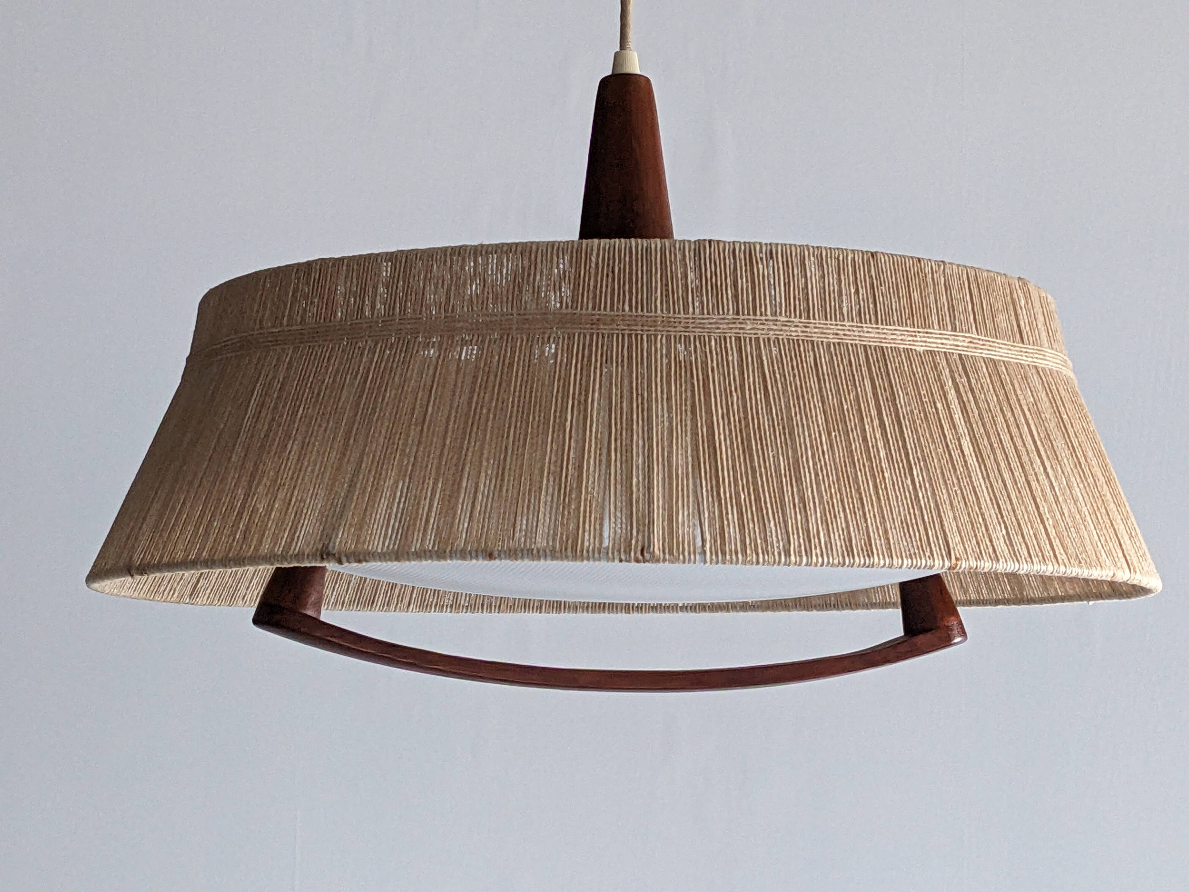 Teak and sisal pendant light from the 50s/60s by Temde Leuchten