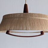 Teak and sisal pendant light from the 50s/60s by Temde Leuchten