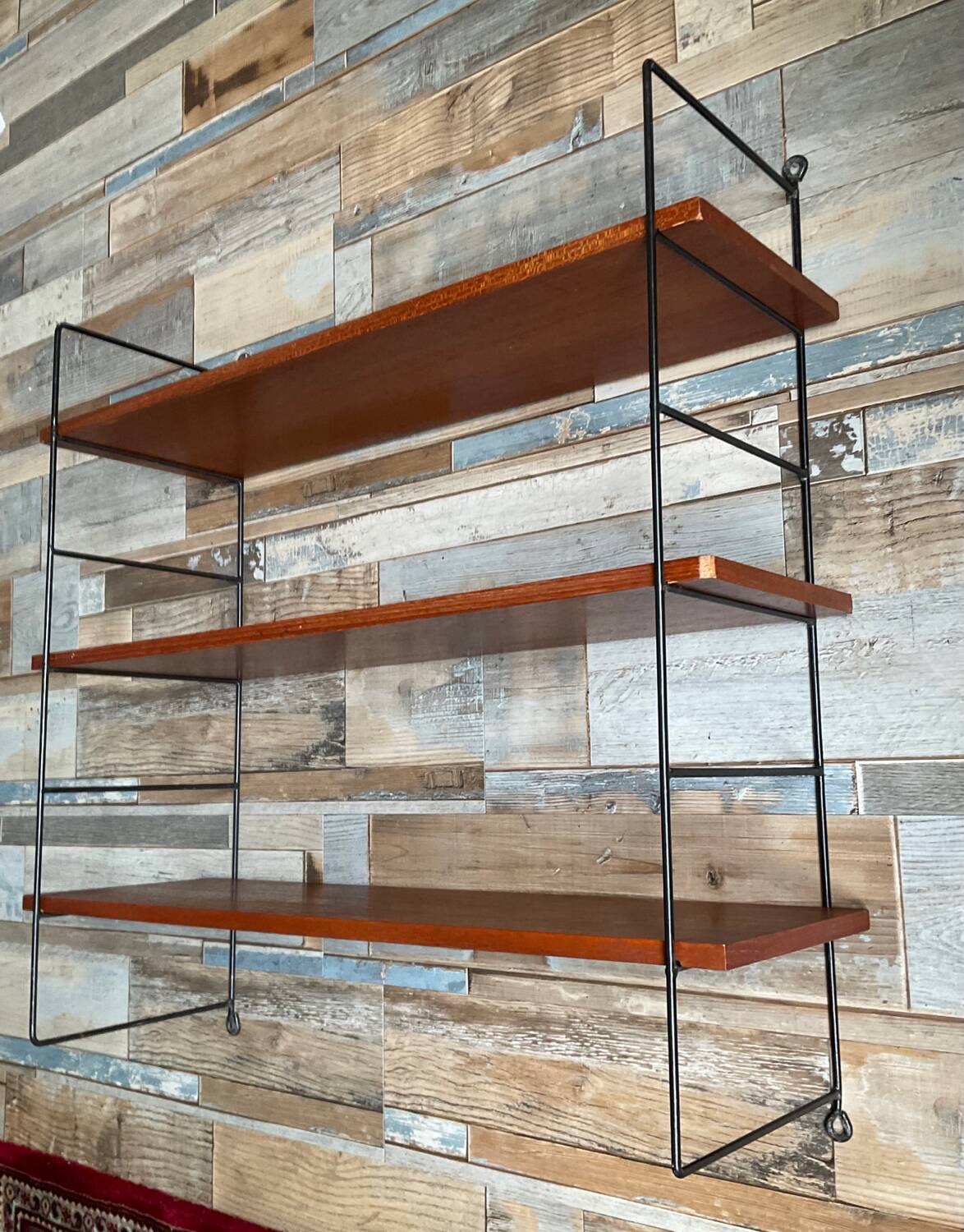 Vintage teak and metal shelf from the 60s