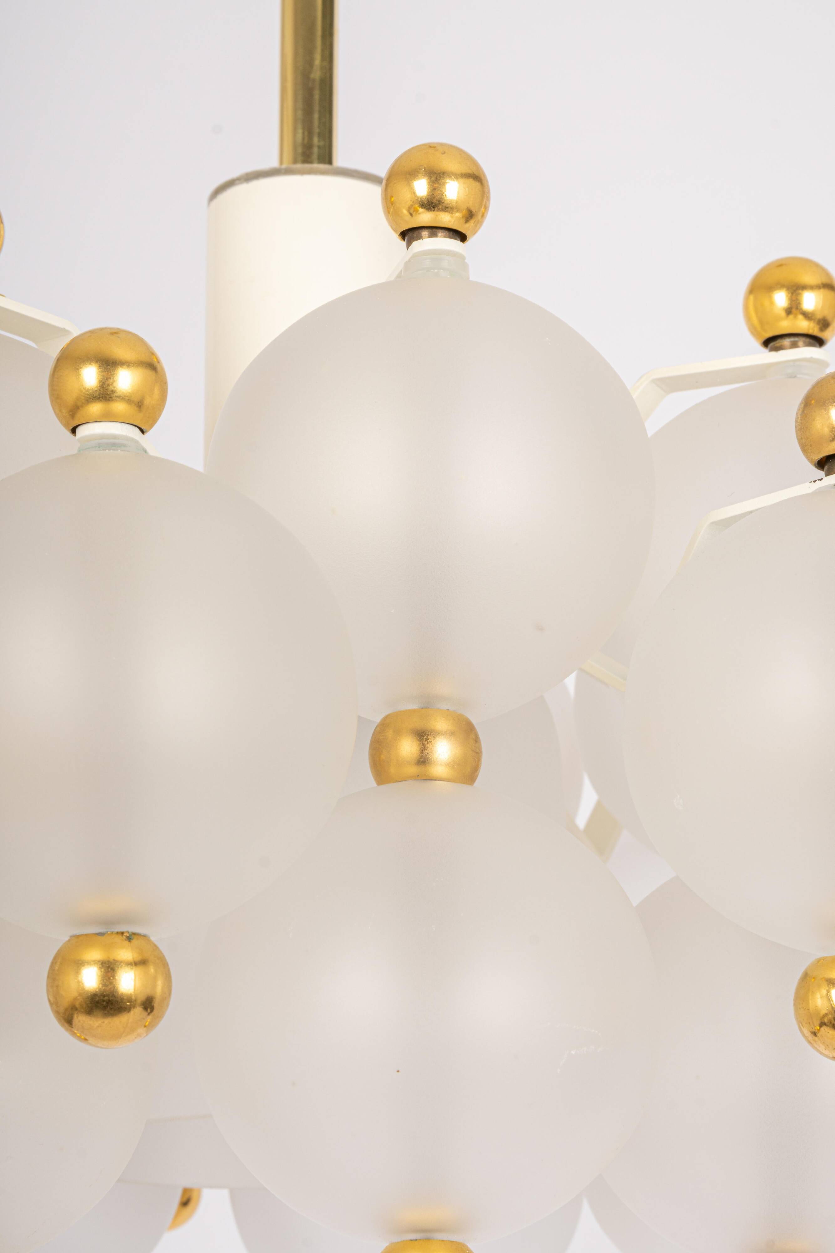 Large frosted glass and brass chandelier by Kinkeldey, Germany, 1970s.