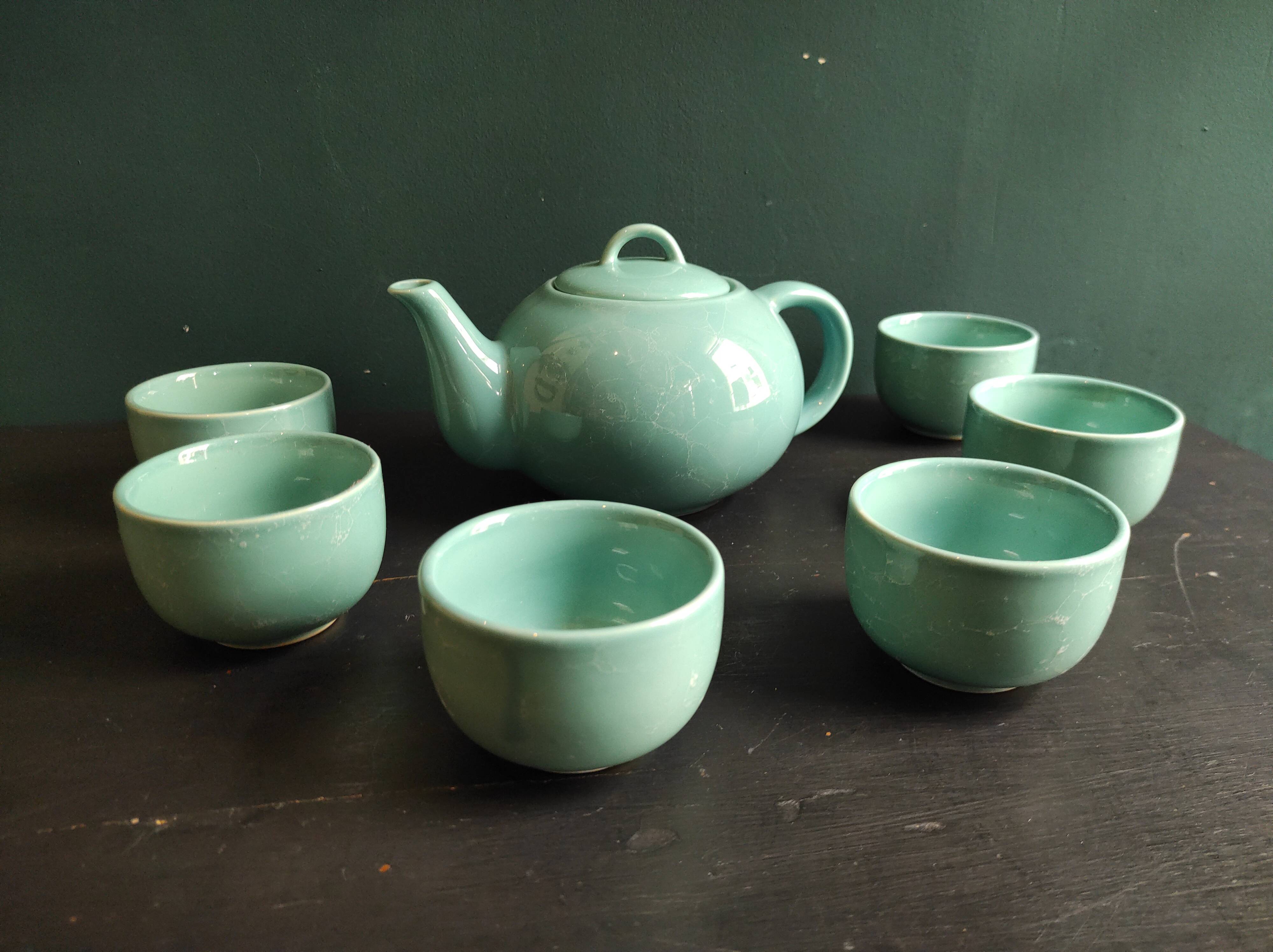 French vintage aquamarine tea set
