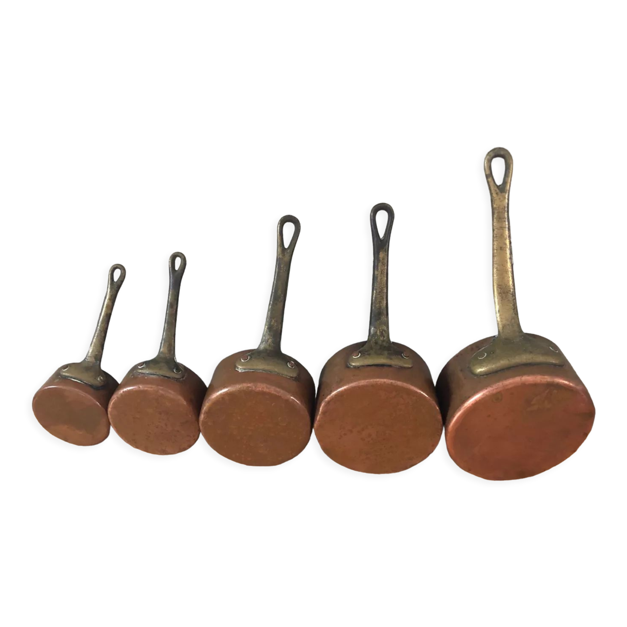 Mini battery of 5 pewter pans