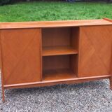 Enfilade vintage en chêne doré portes coulissantes pieds compas 1950