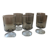 6 verres à pied en verre fumé 70s