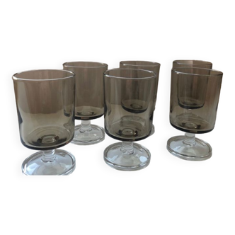 6 verres à pied en verre fumé 70s