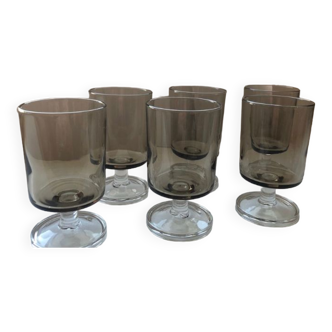 6 70s smoked glass stemmed glasses