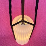 LAMP/IRON SUSPENSION FORGED OPAQUE WHITE GLASS CYLINDRICAL TUBE