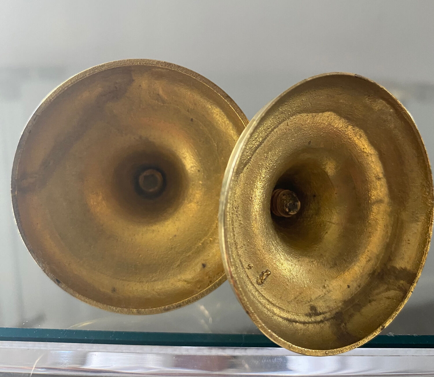 Pair of miniature torch brass candlesticks from the 70s