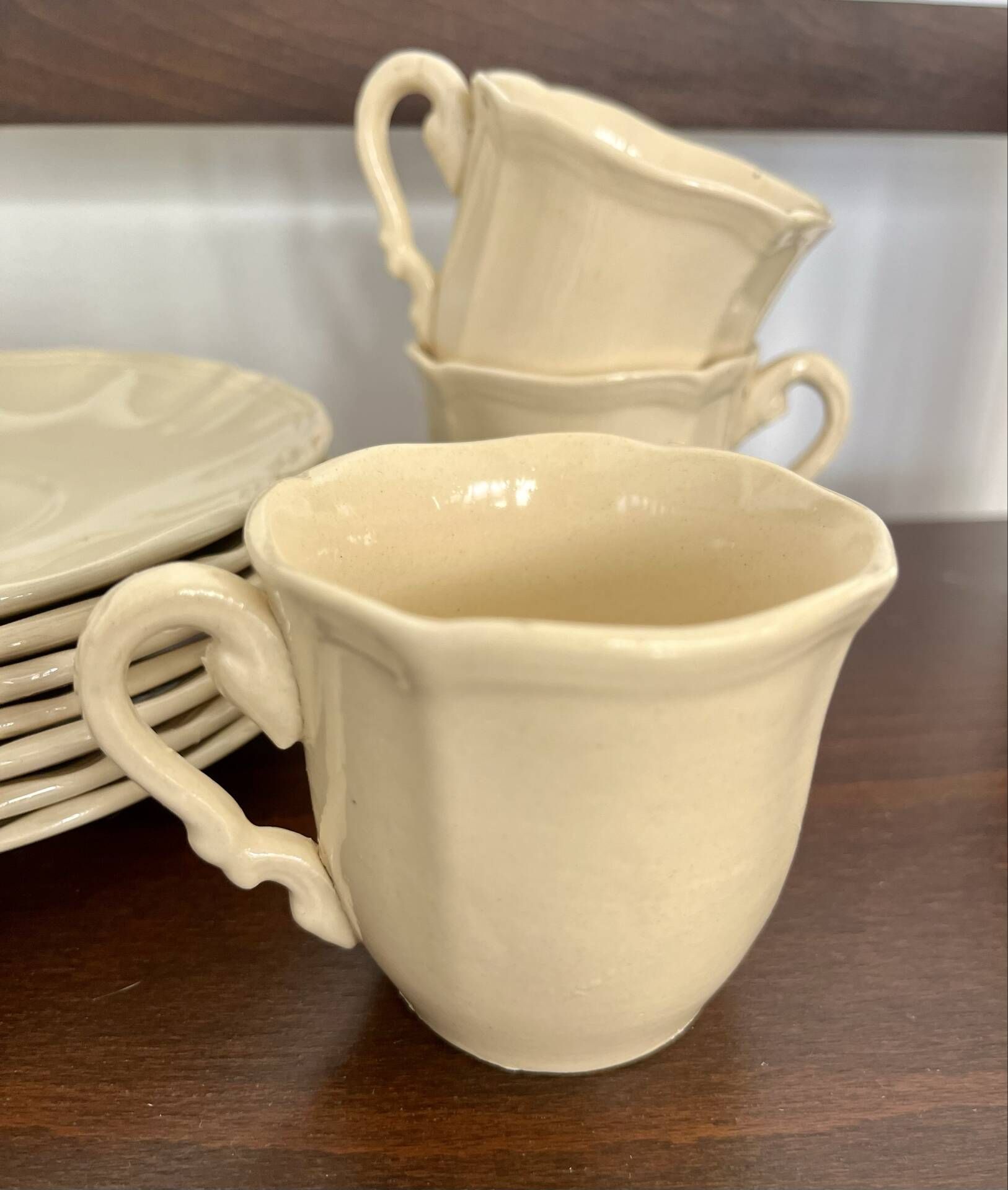 Ivory ribbed café service 7 cups Sarreguemines
