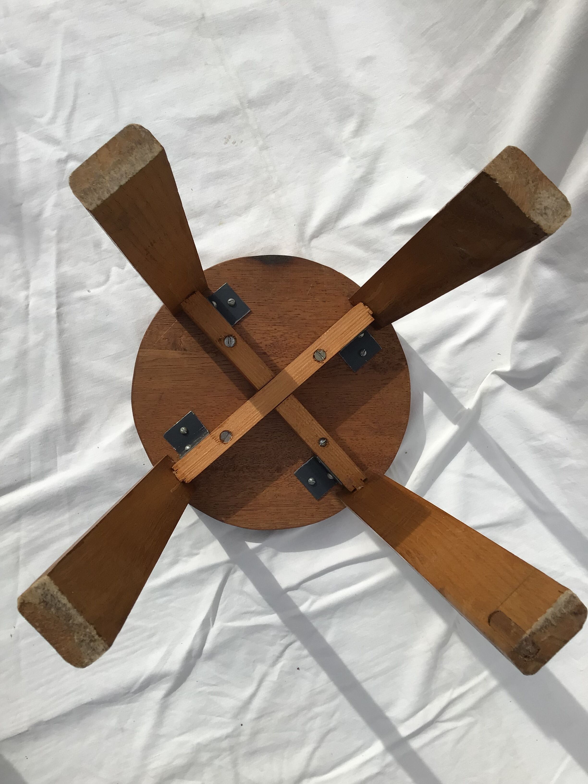 Round stool solid oak rectangular feet