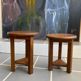 2 Vintage Tripod Oak Stools 50s