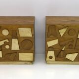 Brutalist Italian Ash Tree and Brass Chests of Drawers, Two