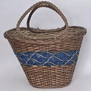 Vintage wicker basket with blue band