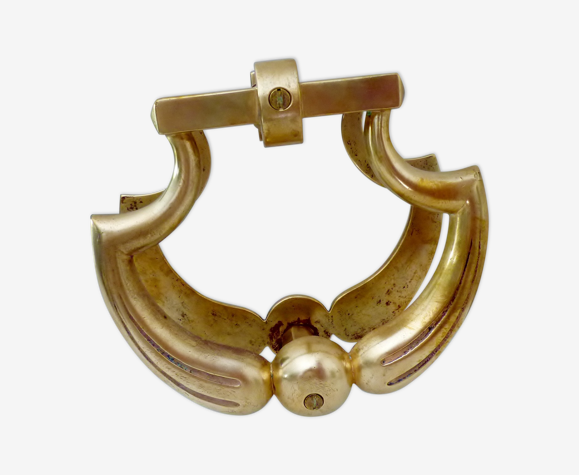 Poignée de tirage ancienne en laiton, forme coquille, pour porte en verre de boutique