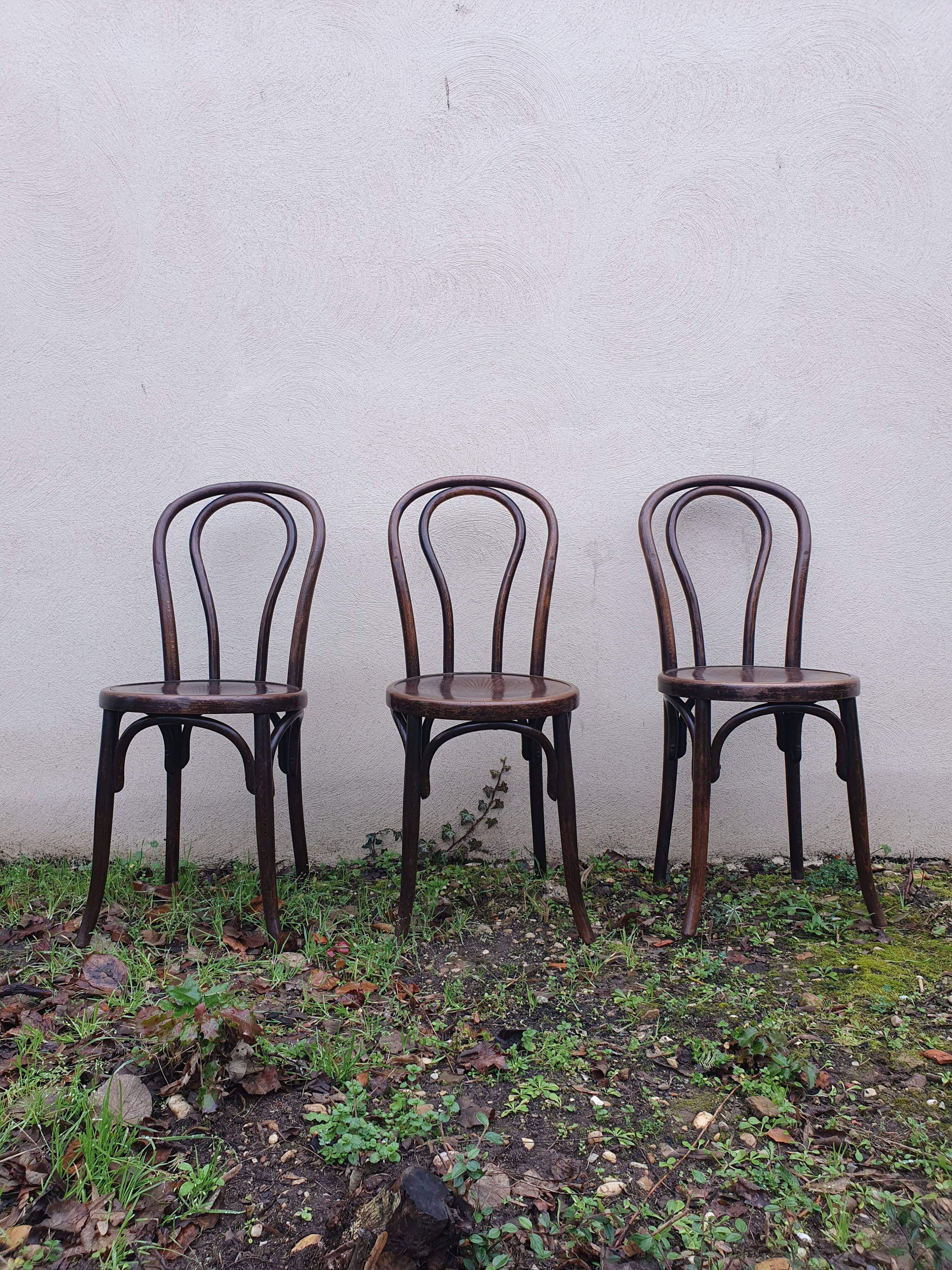 3 chaises de bistrot Fischel bois courbé