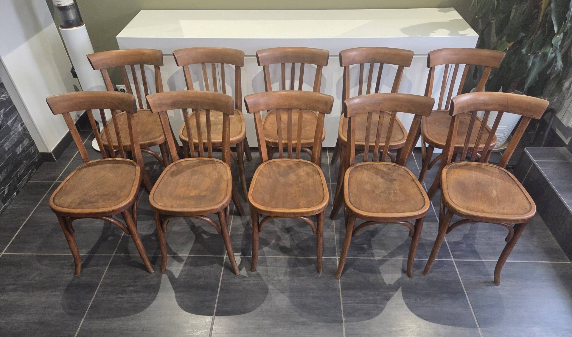Set of 10 vintage Fischel bistro chairs, 1970s