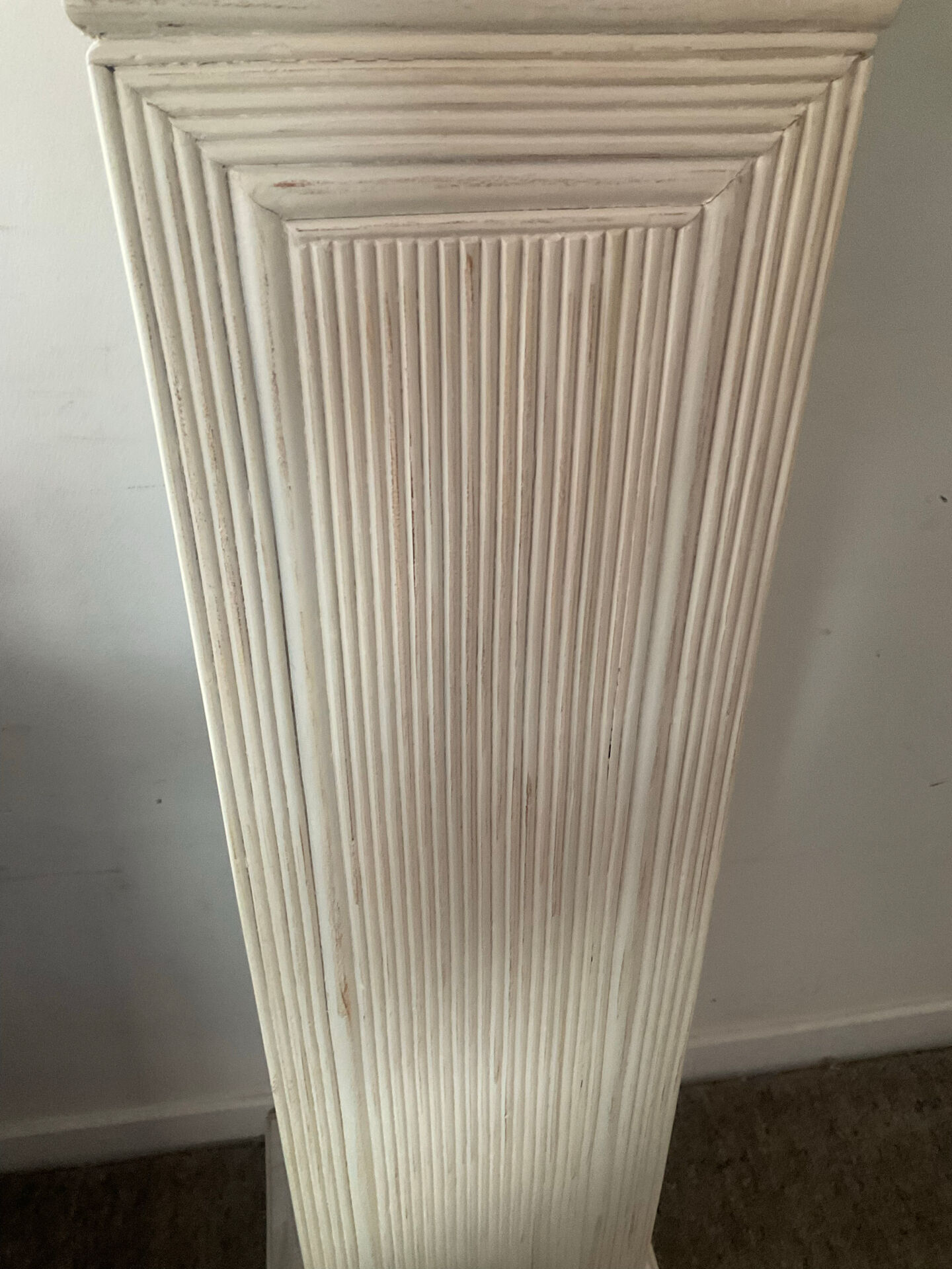 Console vintage en travertin, bois et verre