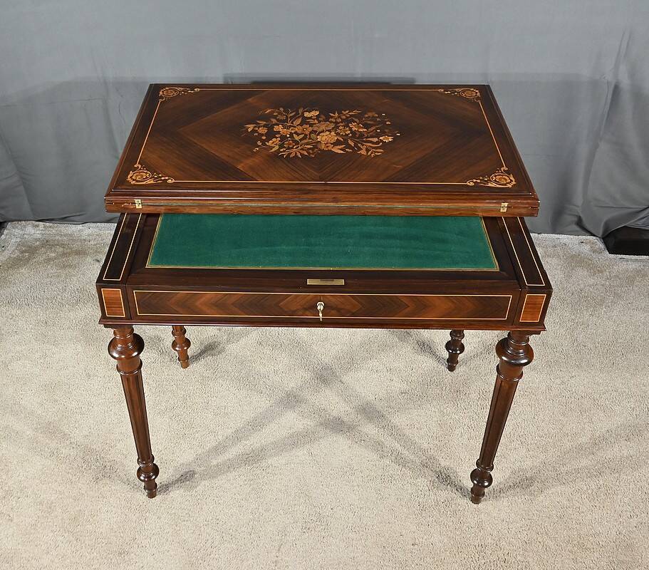 Marquetry system table, louis xvi style – 2nd half of the 19th century