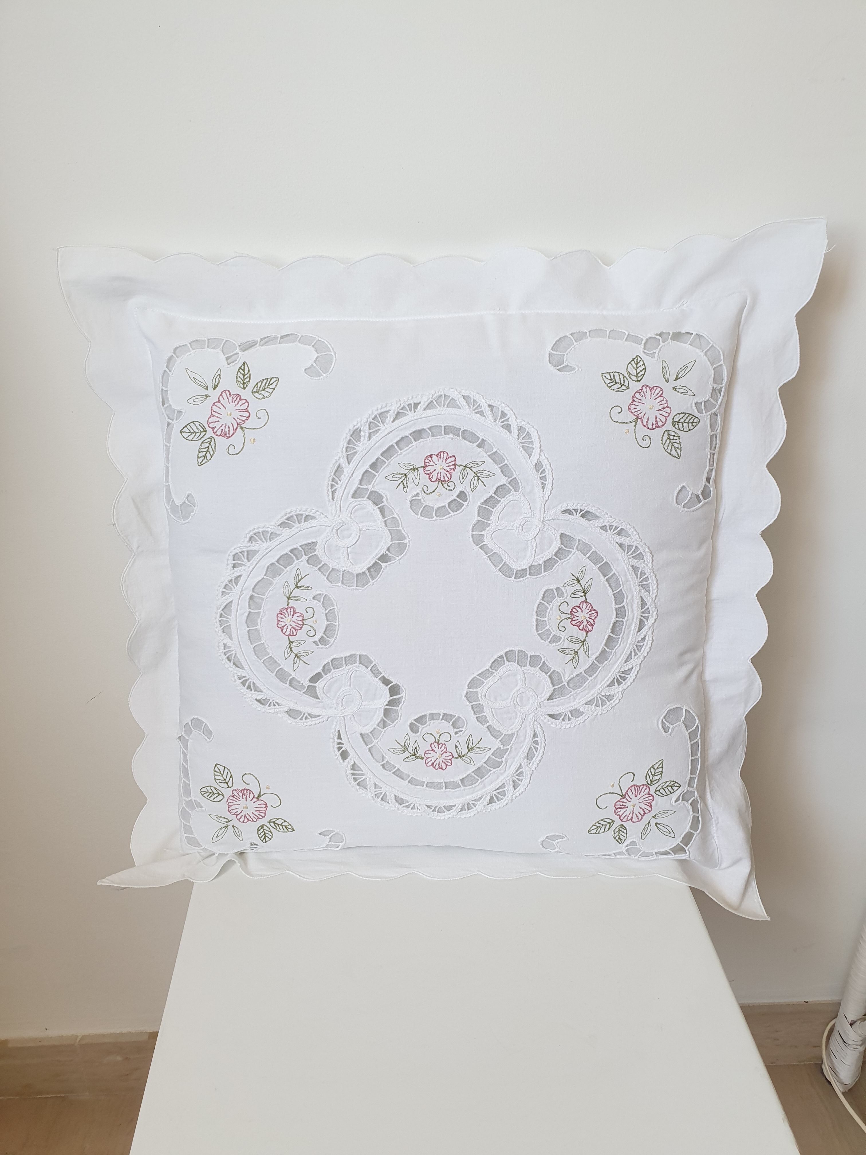 White cotton embroidery cushion cover