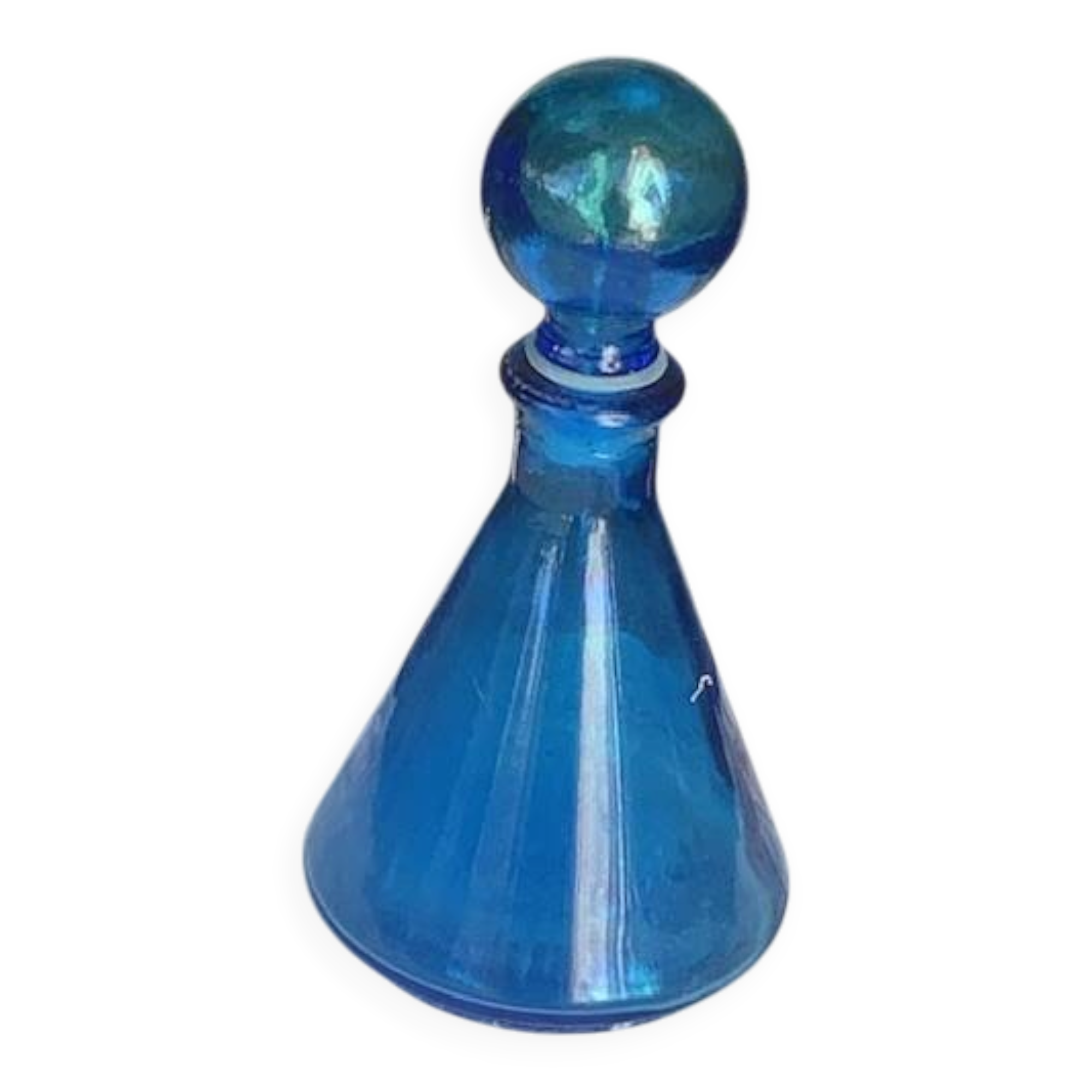 Blue bottle, glass vial for vintage perfume or liqueur.