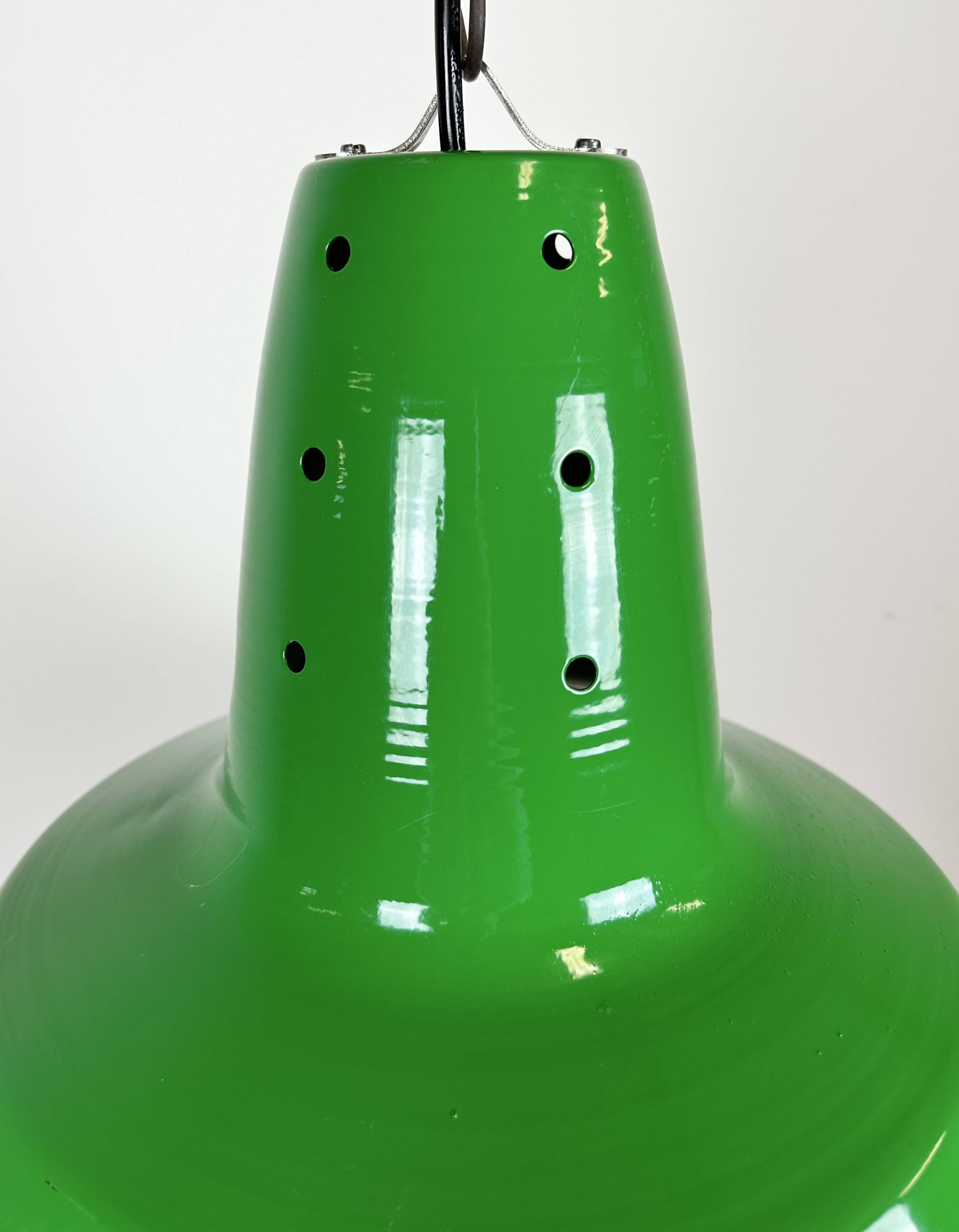 Industrial Italian Green Factory Hanging Lamp, 1970s