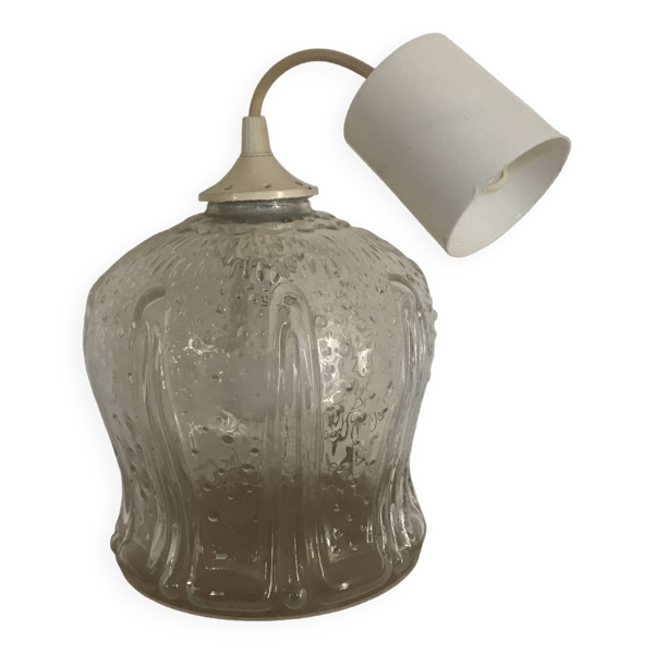 Suspension lustre vintage en verre moulé forme tulipe