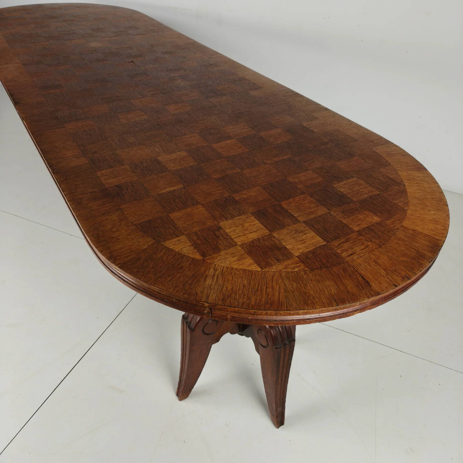 1920s Belgian Art Deco oak parquetry dining table