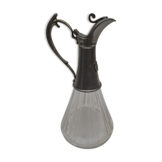 Aiguière carafe en  cristal et étain