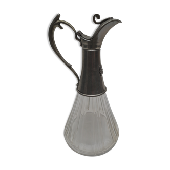 old ewer/carafe in crystal and tin