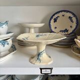 Large compote dish Gien in blue ironstone, "Birds" service around 1870.